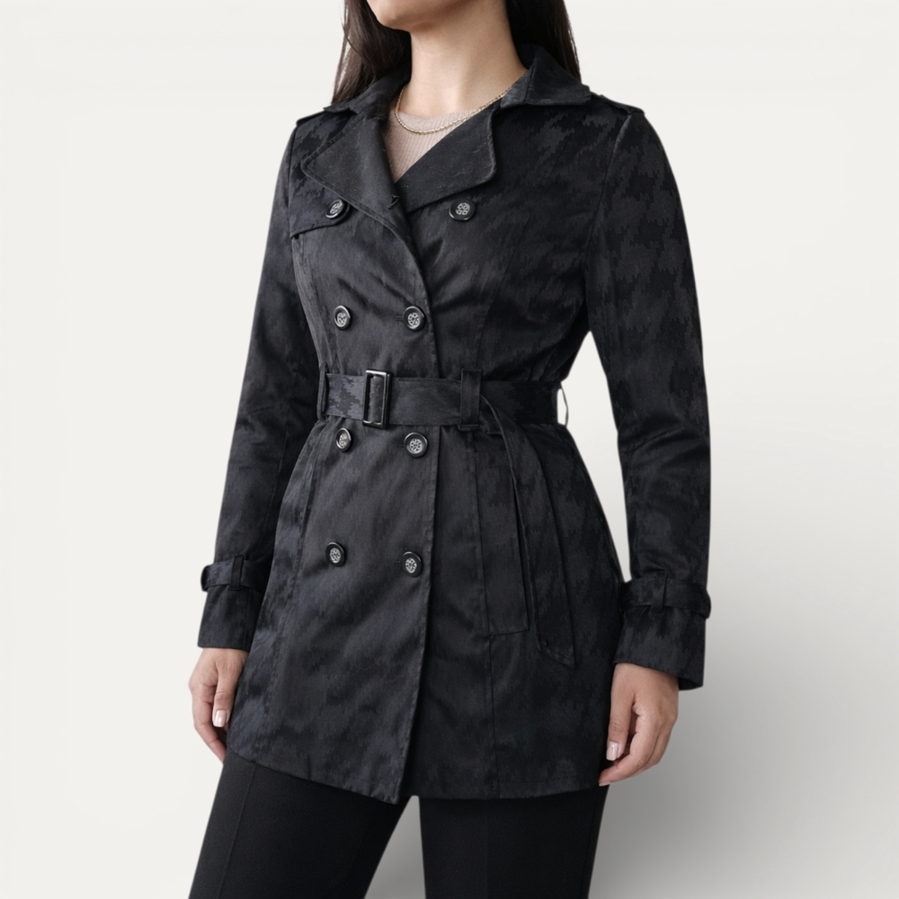 Maurices Black Houndstooth Belted Trench Coat M